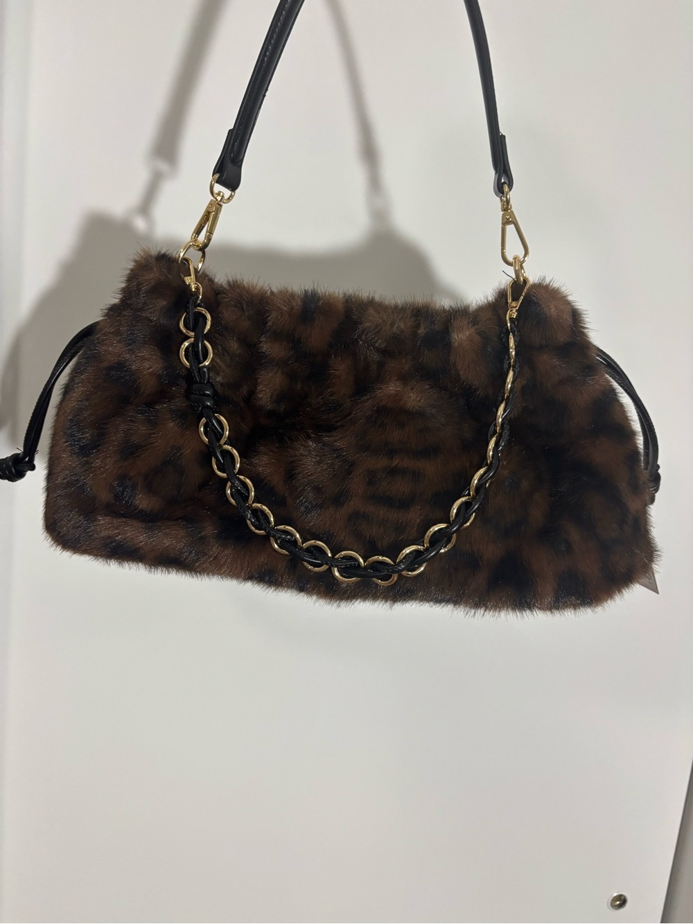 BCBGeneration Leopard-Print Faux Fur Shoulder Bag with Gold Chain